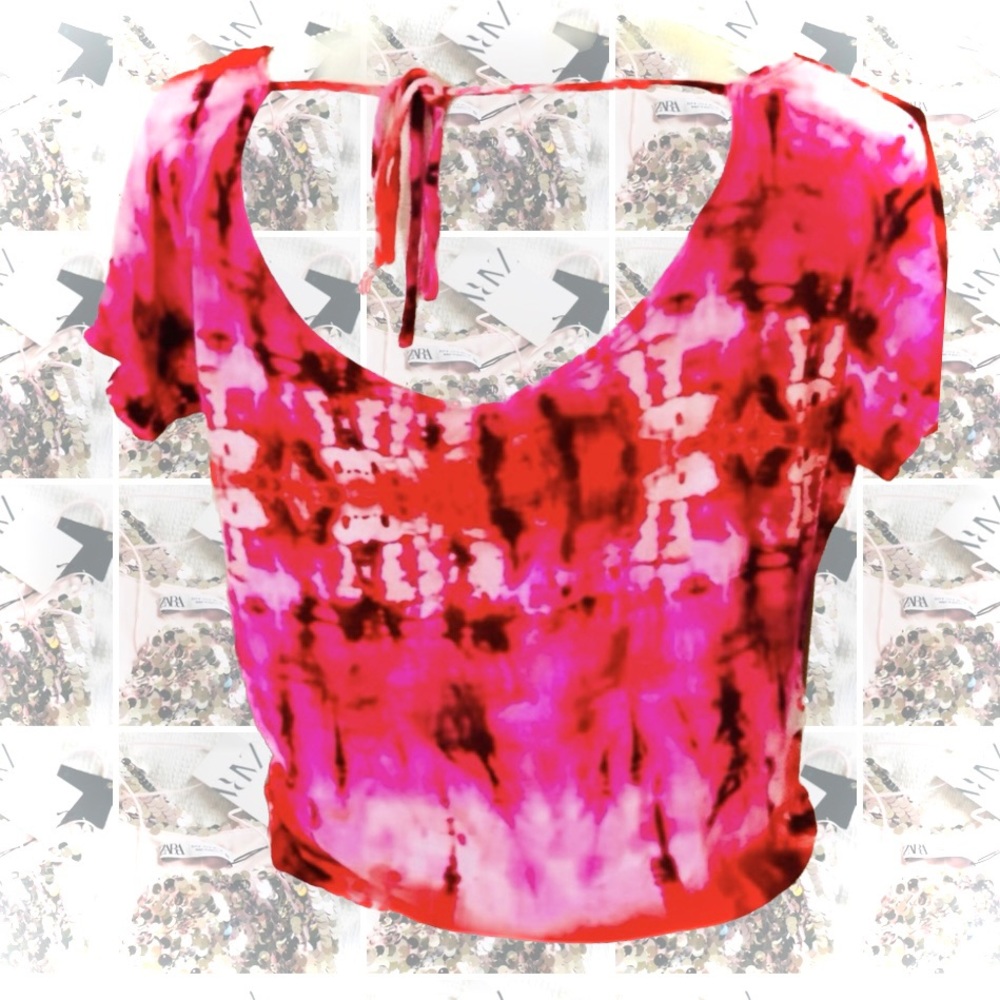 MADE | XS/S | For Me - - Red Pink Tie Dye Side Scrunch Short Sleeve Crop Top Tee
